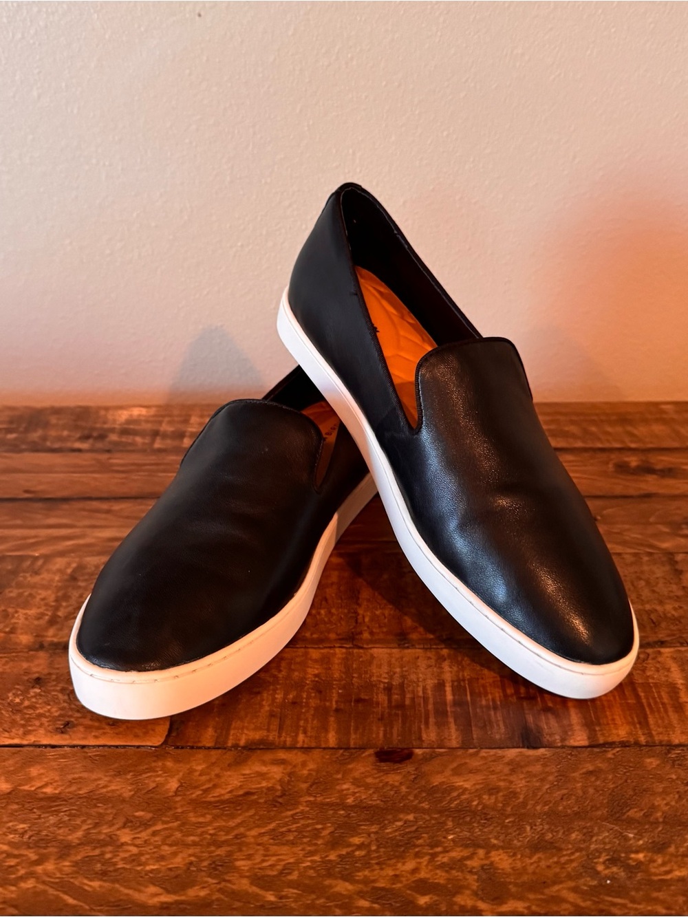 Birdies Black Slip-On Leather Flats with White Sole